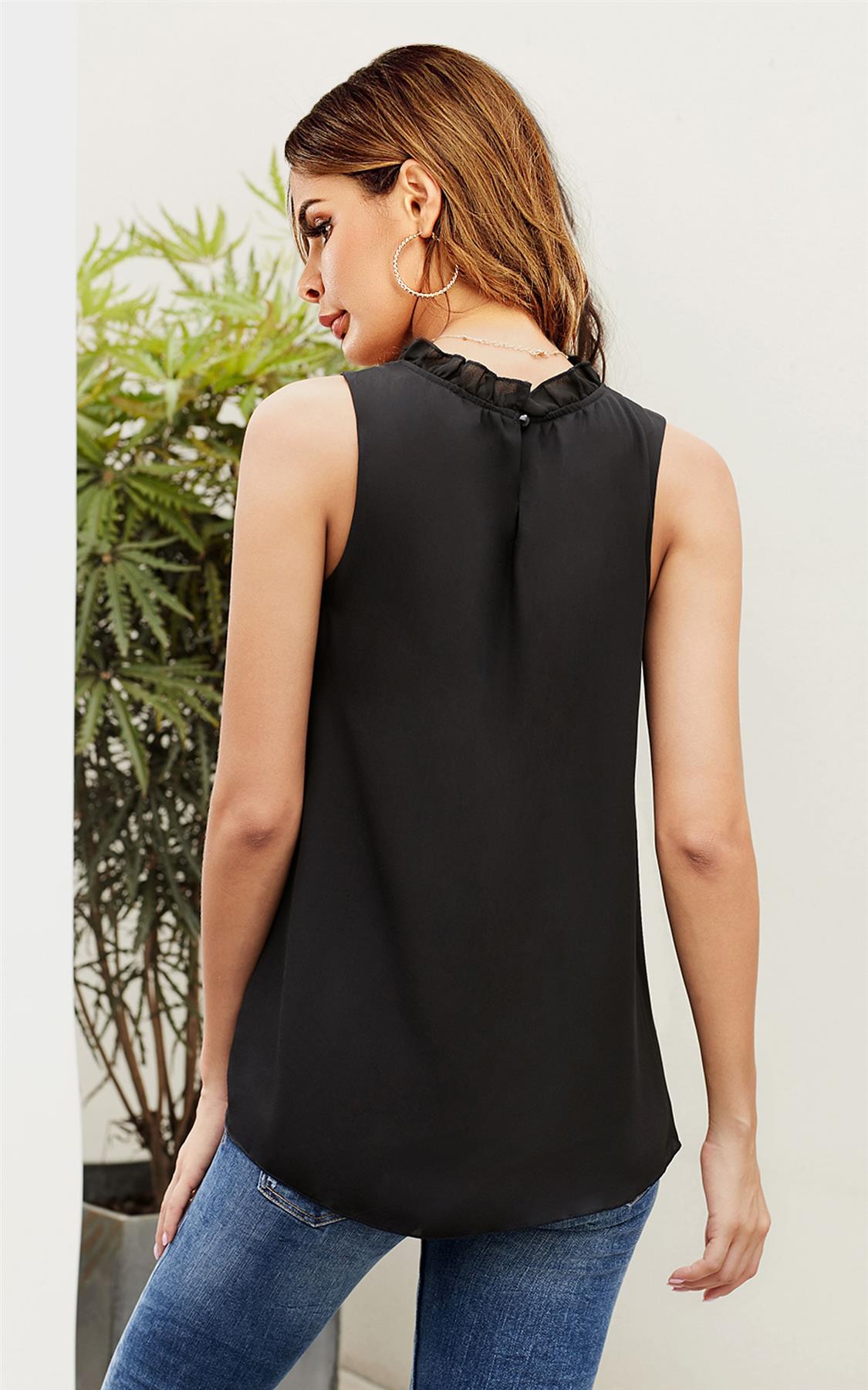Black Frill Detail Sleeveless Blouse