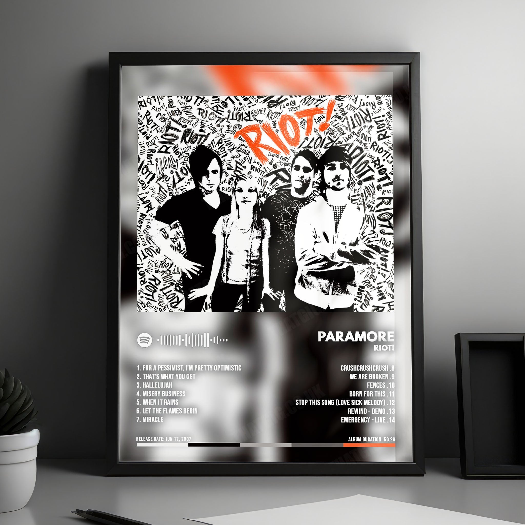 Paramore "Riot!" Album Cover Poster - with Complete Tracklist