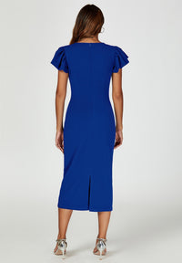 Volume Sleeve Bodycon Midi Dress In Royal Blue