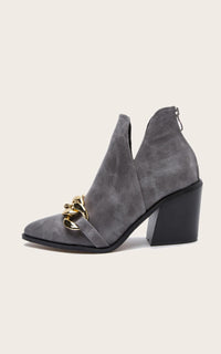 Block Heel Pointed Toe Chain Detail Ankle Boots In Grey