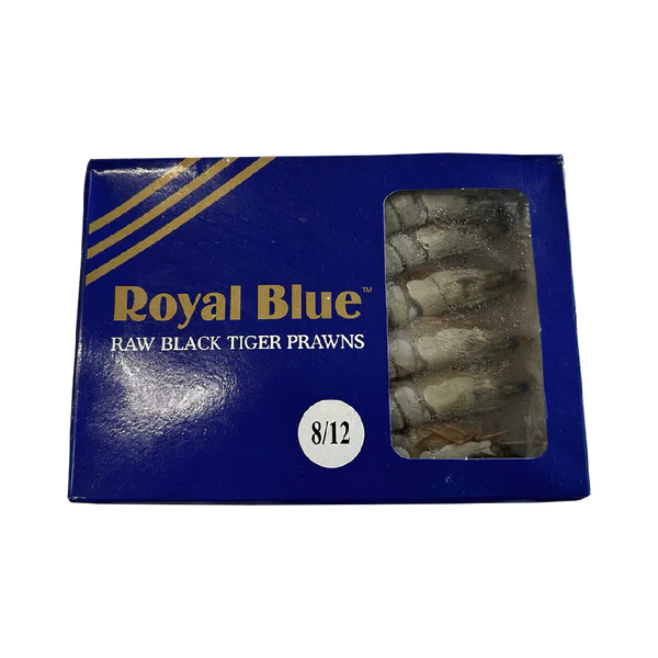 ROYAL BLUE Raw Black Tiger Prawns HOSO 8/12 600g net