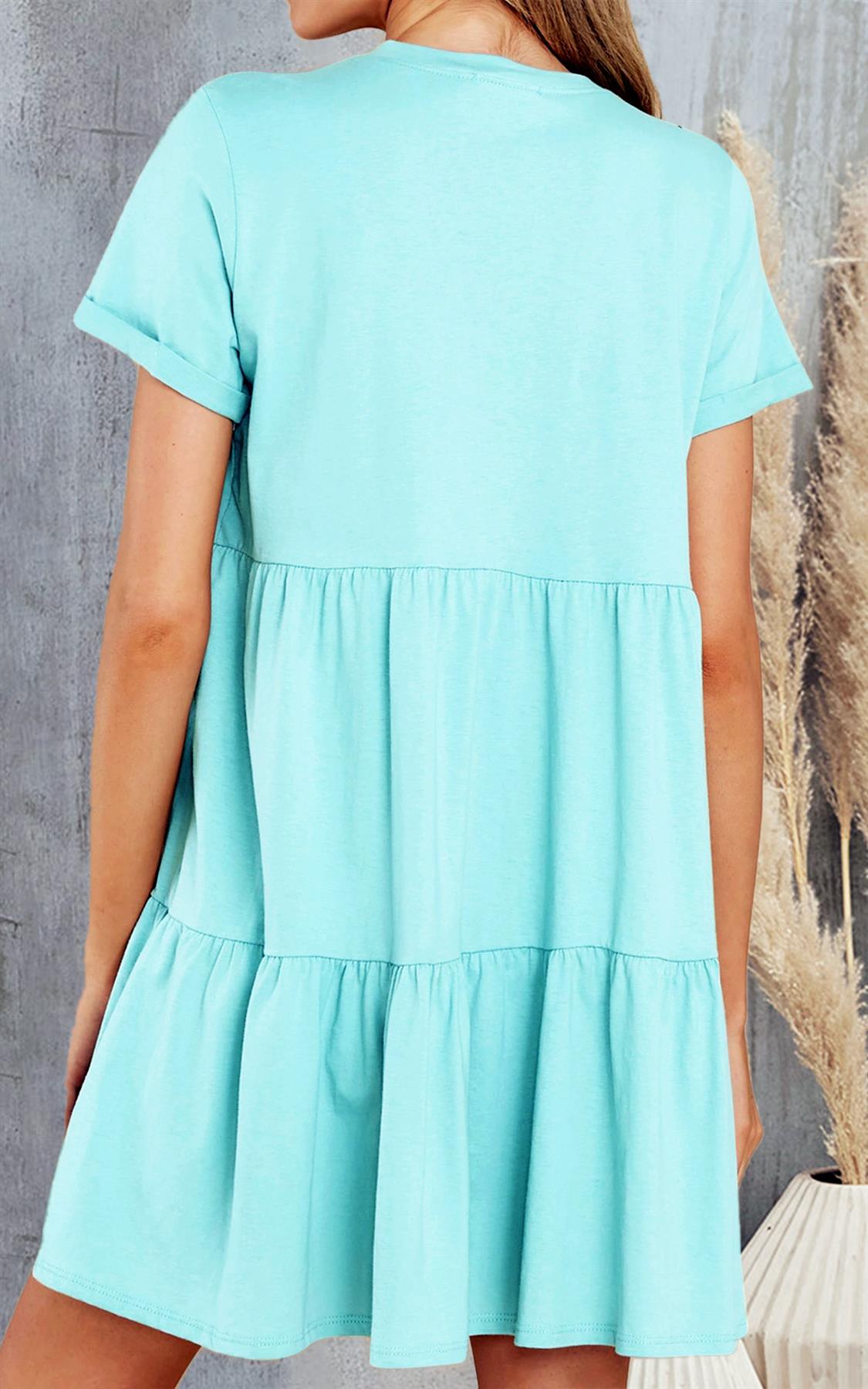 Mint Blue Tiered Mini Smock Tshirt Dress