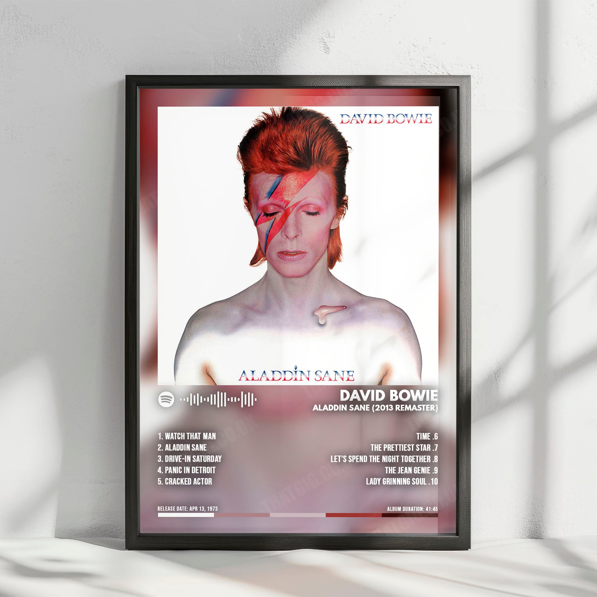 David Bowie "Aladdin Sane" Album Cover Poster - with Complete Tracklist