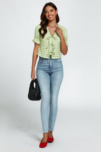 Check Print Tie Front Top In Green