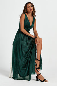 Sparkly V Neck Bridesmaid Maxi Dress In Green