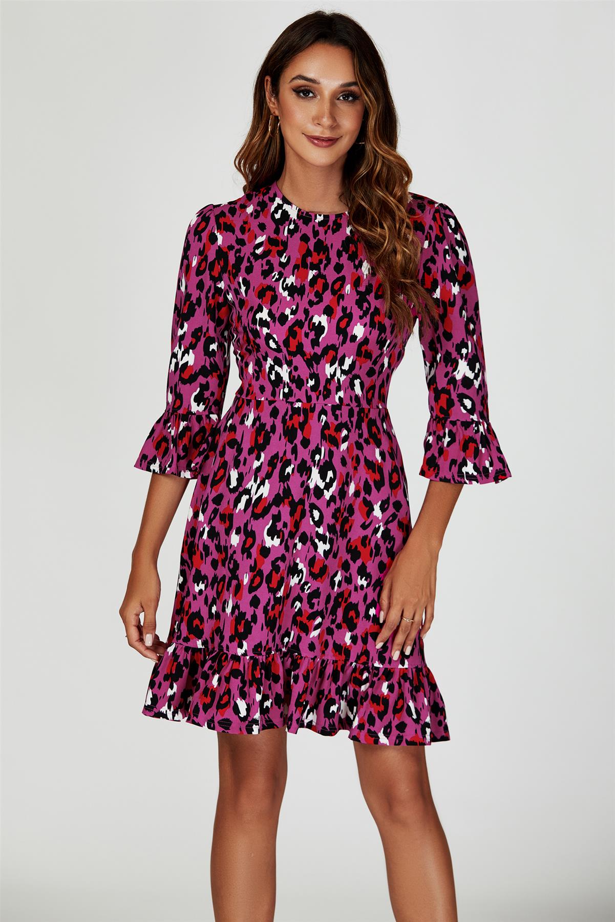 Leopard Print Mini Dress In Pink