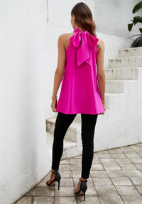 Halter Neck Tie Back Top In Magenta
