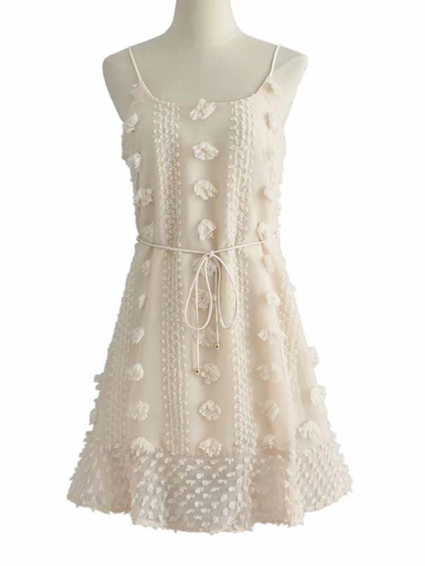 Strappy Mini Dress With Flower Appliques In Cream