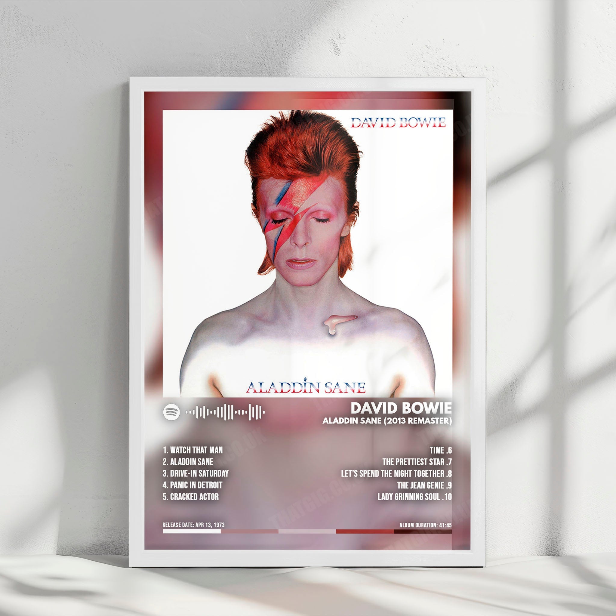 David Bowie "Aladdin Sane" Album Cover Poster - with Complete Tracklist