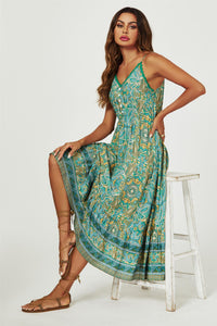 Lace Detail High Low Strappy Dress In Green