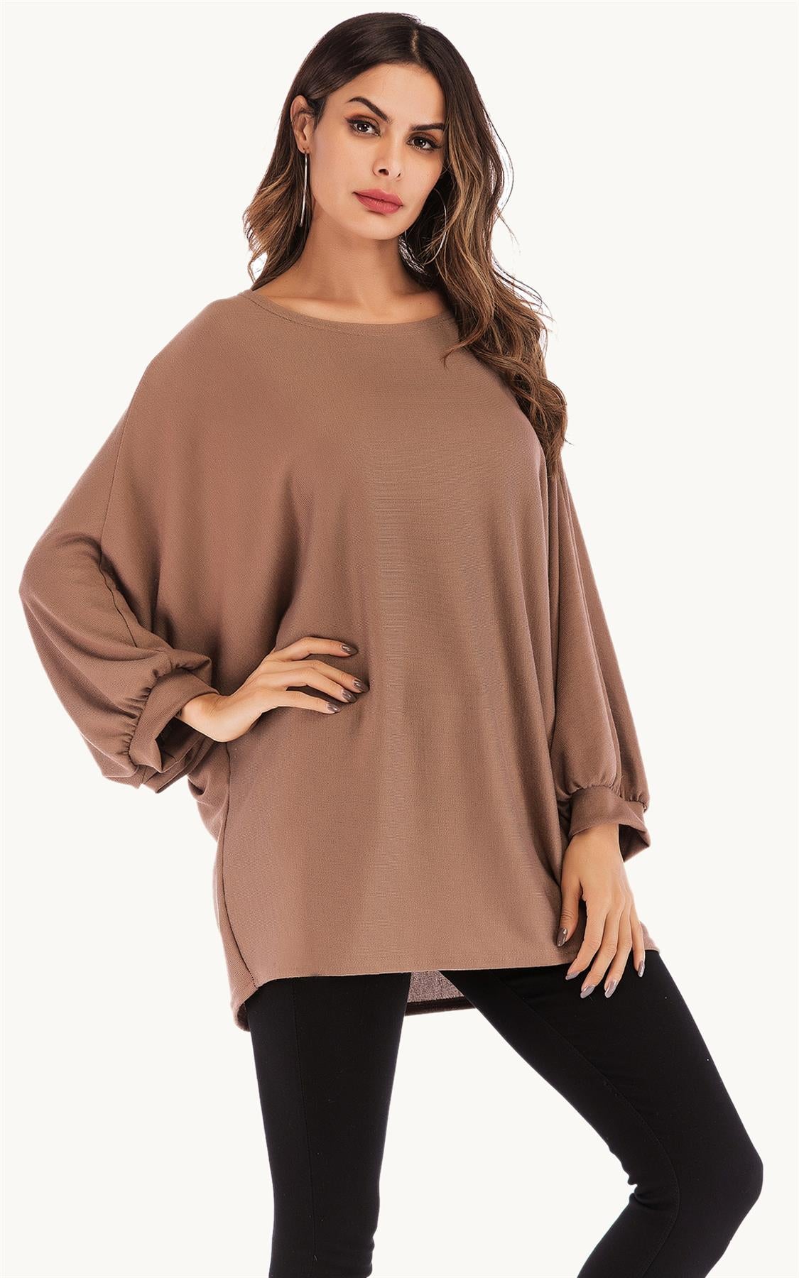 Oversized Jersey Long Sleeve Top In Brown