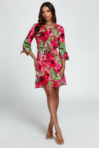 Floral Print Shirt Mini Dress In Red