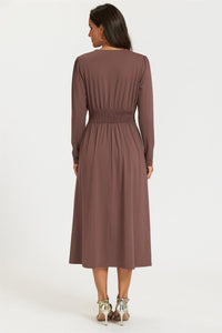 Jersey Long Sleeve Midi Dress In Brown