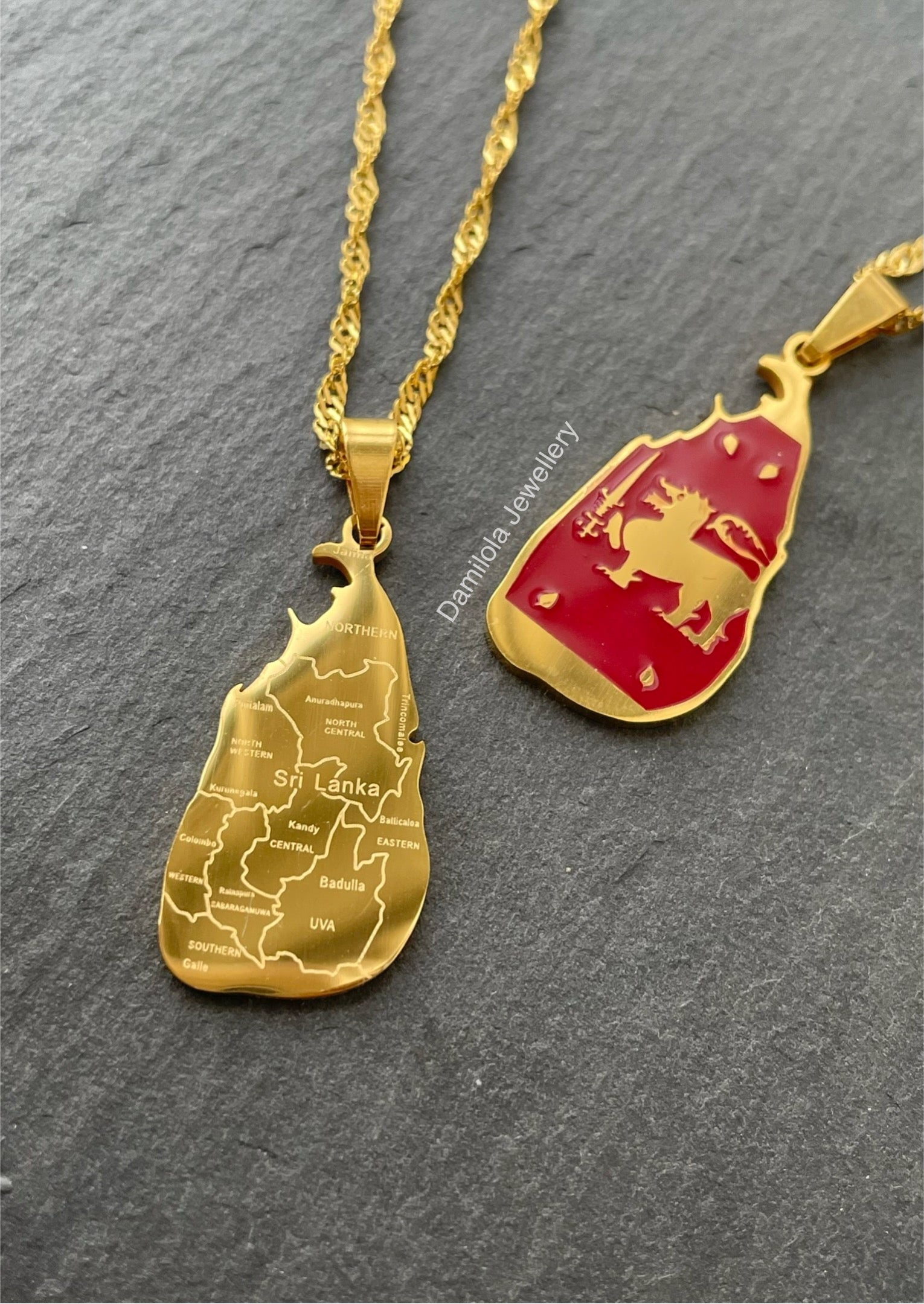 Sri Lanka Flag Map Necklace - Gold