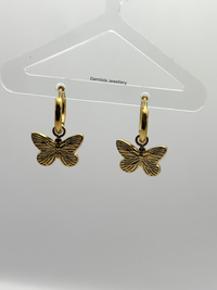 Small Butterfly Huggie Earrings - Silver/Gold