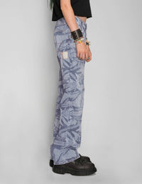 Unique 'Peace' Laser Print Jeans in Light Blue – One-of-a-Kind Vintage Style