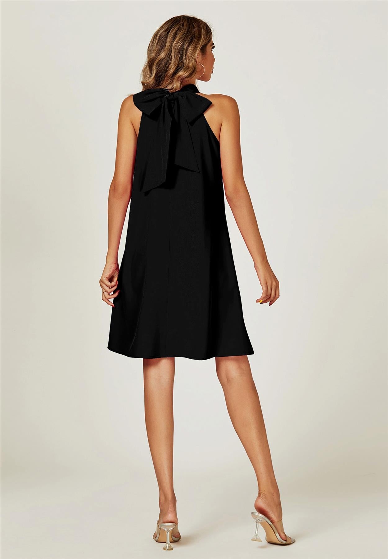 Halter Neck Tie Back Mini Dress In Black