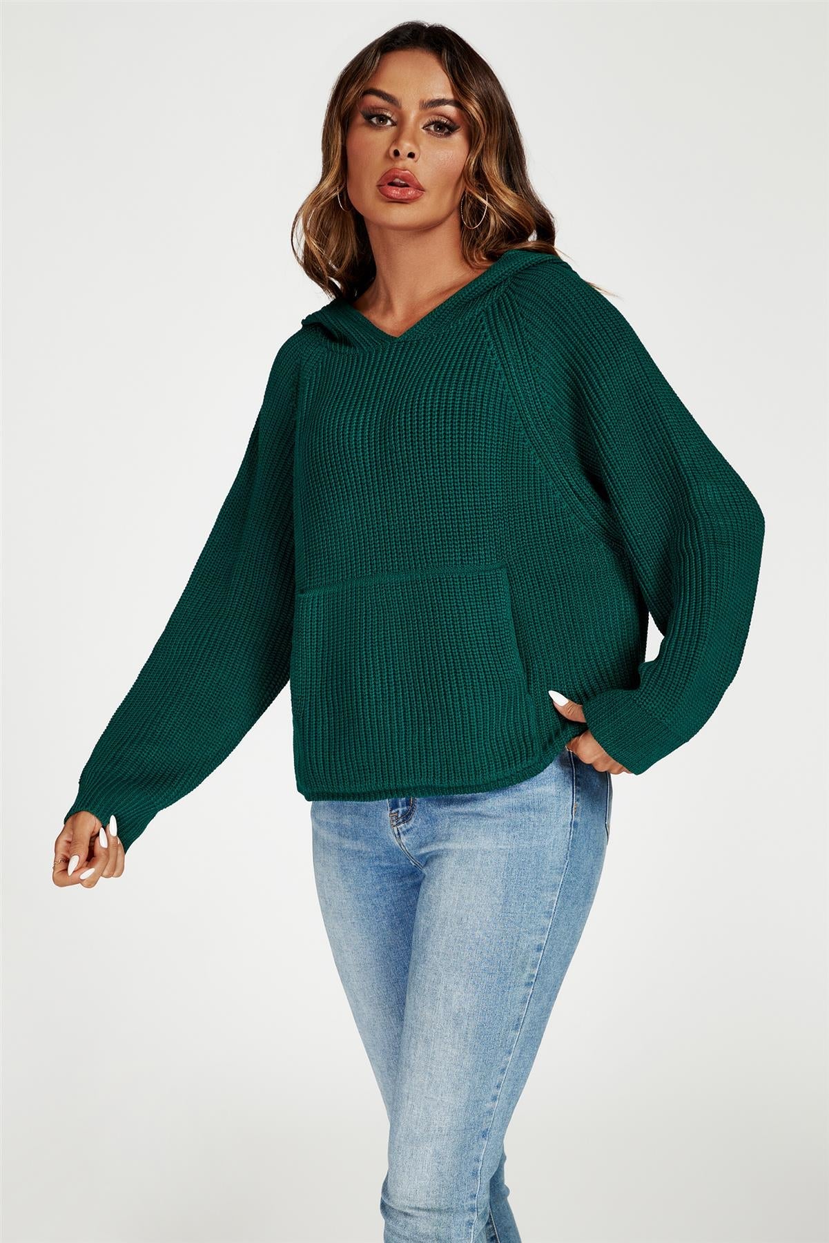 Star Pattern Knitted Hoodie In Green