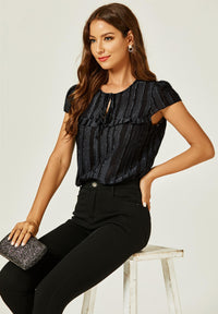 Flocked Tulle Sheer Top In Black