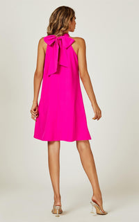 Halter Neck Tie Back Mini Dress In Magenta