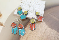 Ethnic Earrings-Nepal Tibet-Natural Stone Jewellery-Silver Stone Earrings.
