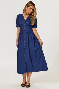 Denim Midi Dress In Blue