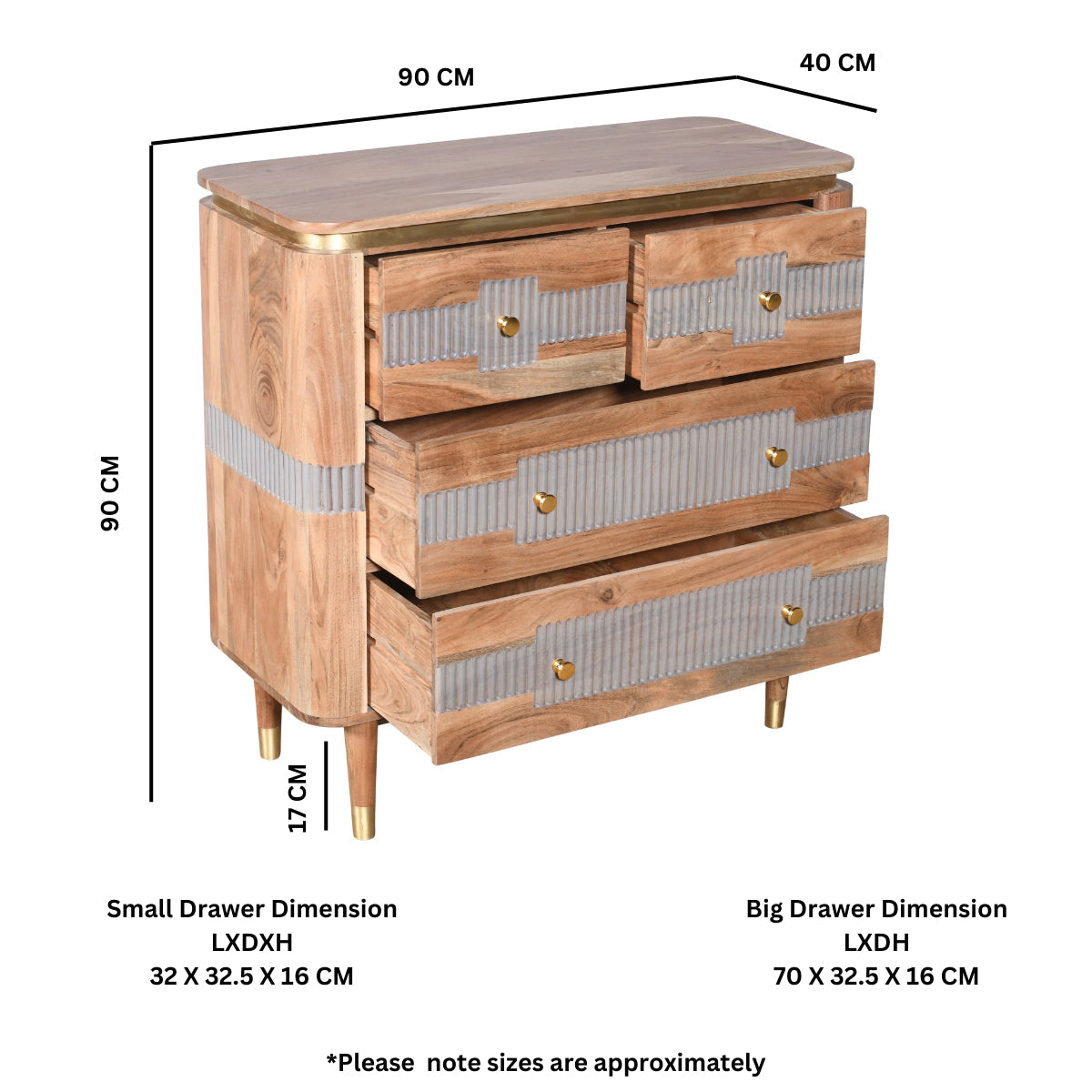Berkley Acacia Wood 4 Drawers Chest
