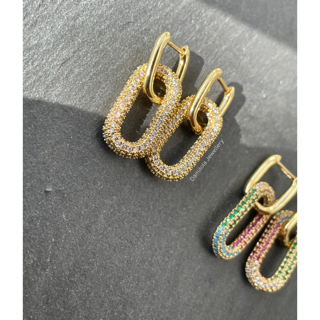 ‘Cleopatra’ 2 in 1 Minimalist Cubic Zirconia Dangly Earrings