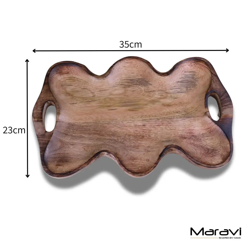 Amrola Handcrafted Mango Wood Serving Dish - Unique Wave-Shape Design