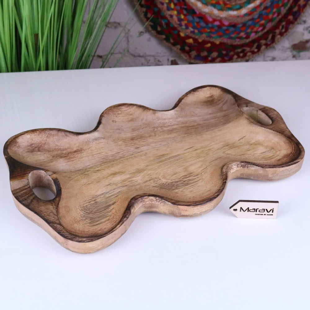 Amrola Handcrafted Mango Wood Serving Dish - Unique Wave-Shape Design