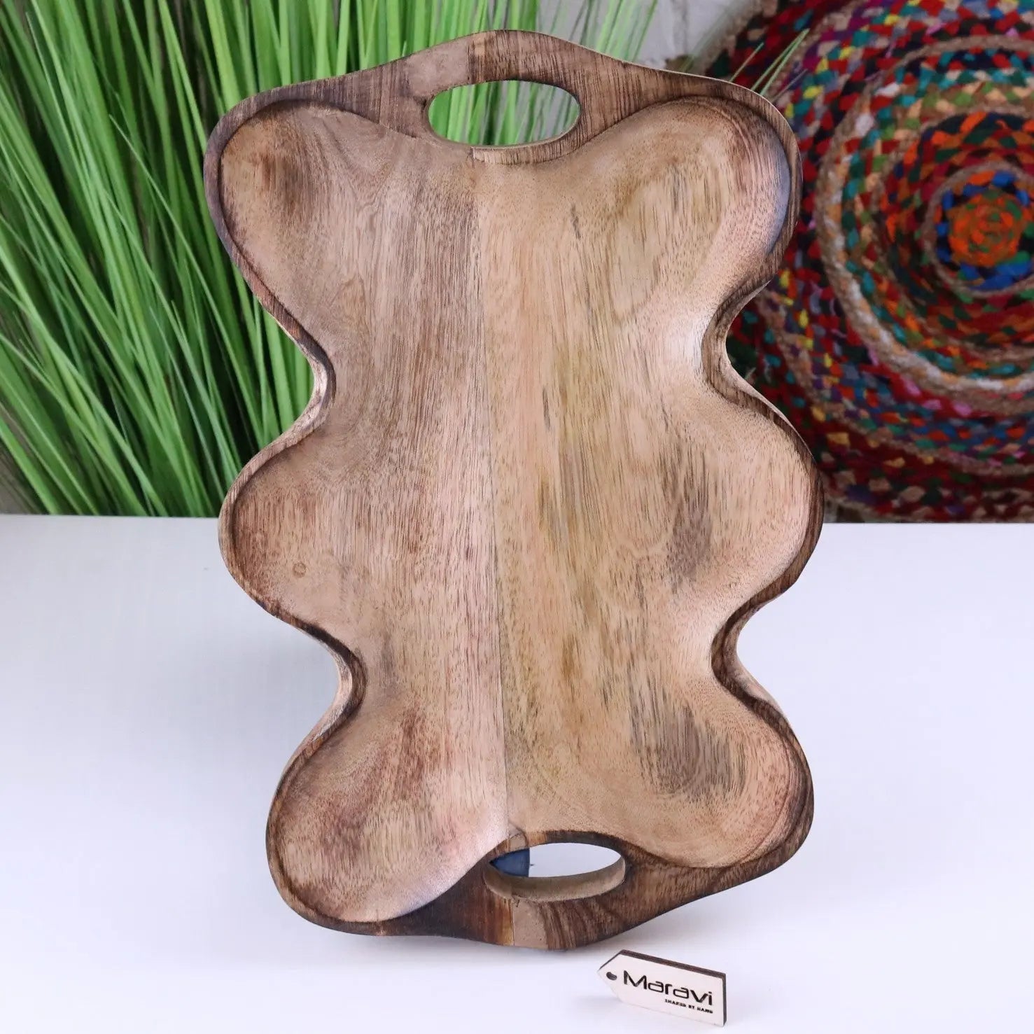 Amrola Handcrafted Mango Wood Serving Dish - Unique Wave-Shape Design