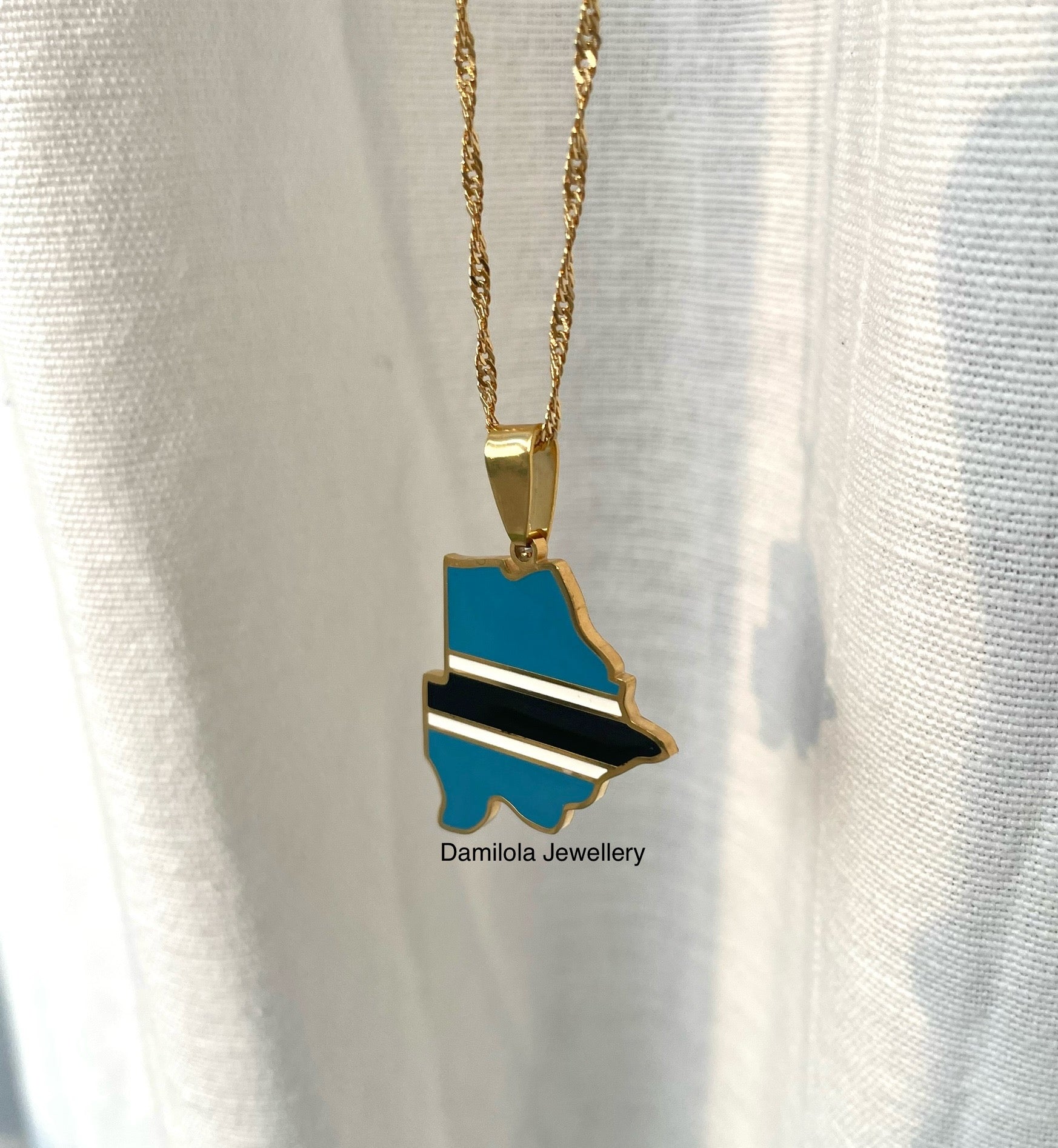 Botswana Flag Map Necklace - Gold