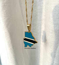 Botswana Flag Map Necklace - Gold