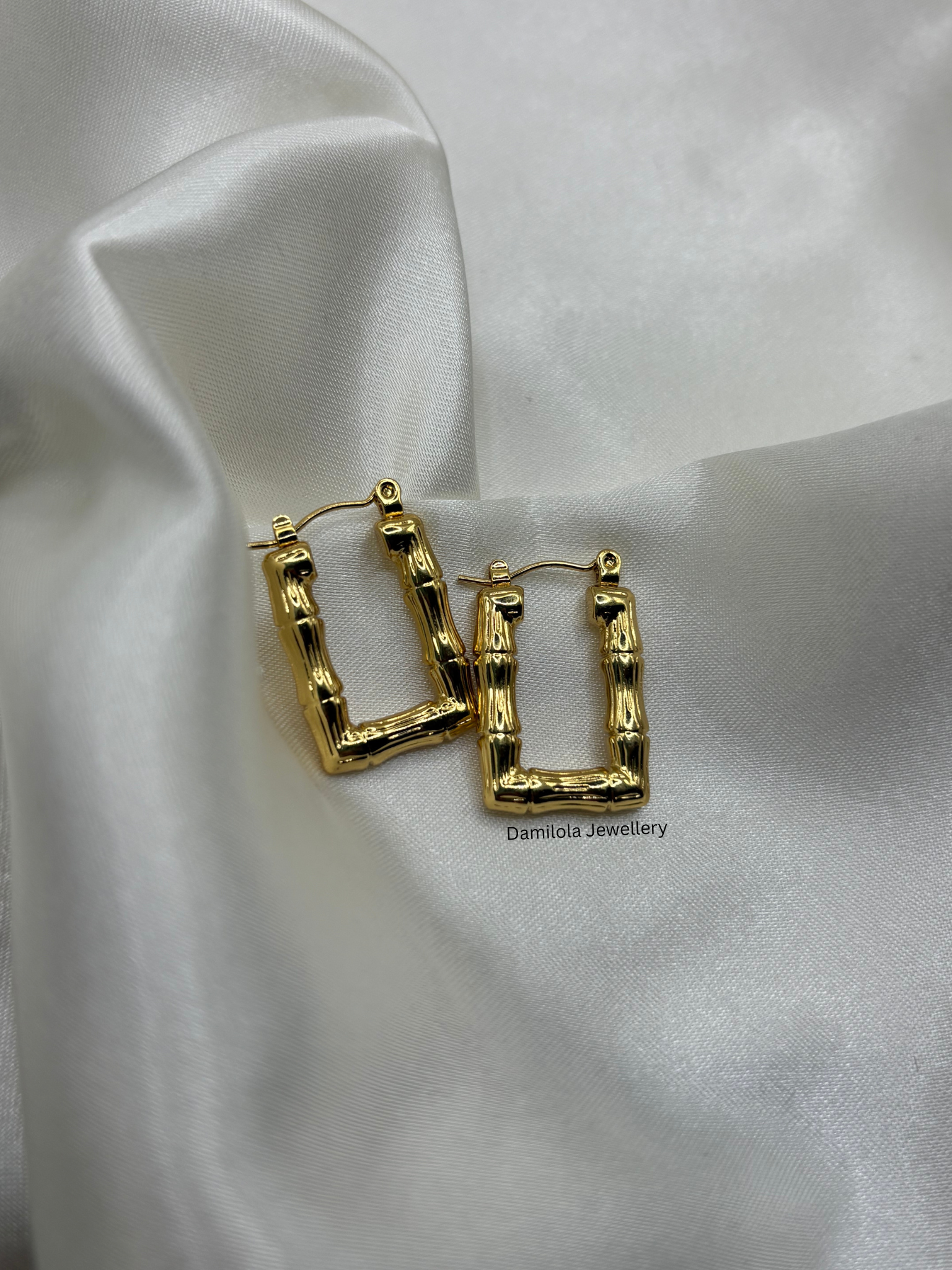 Gold ‘Brooklyn’ Bamboo Rectangle Hoops