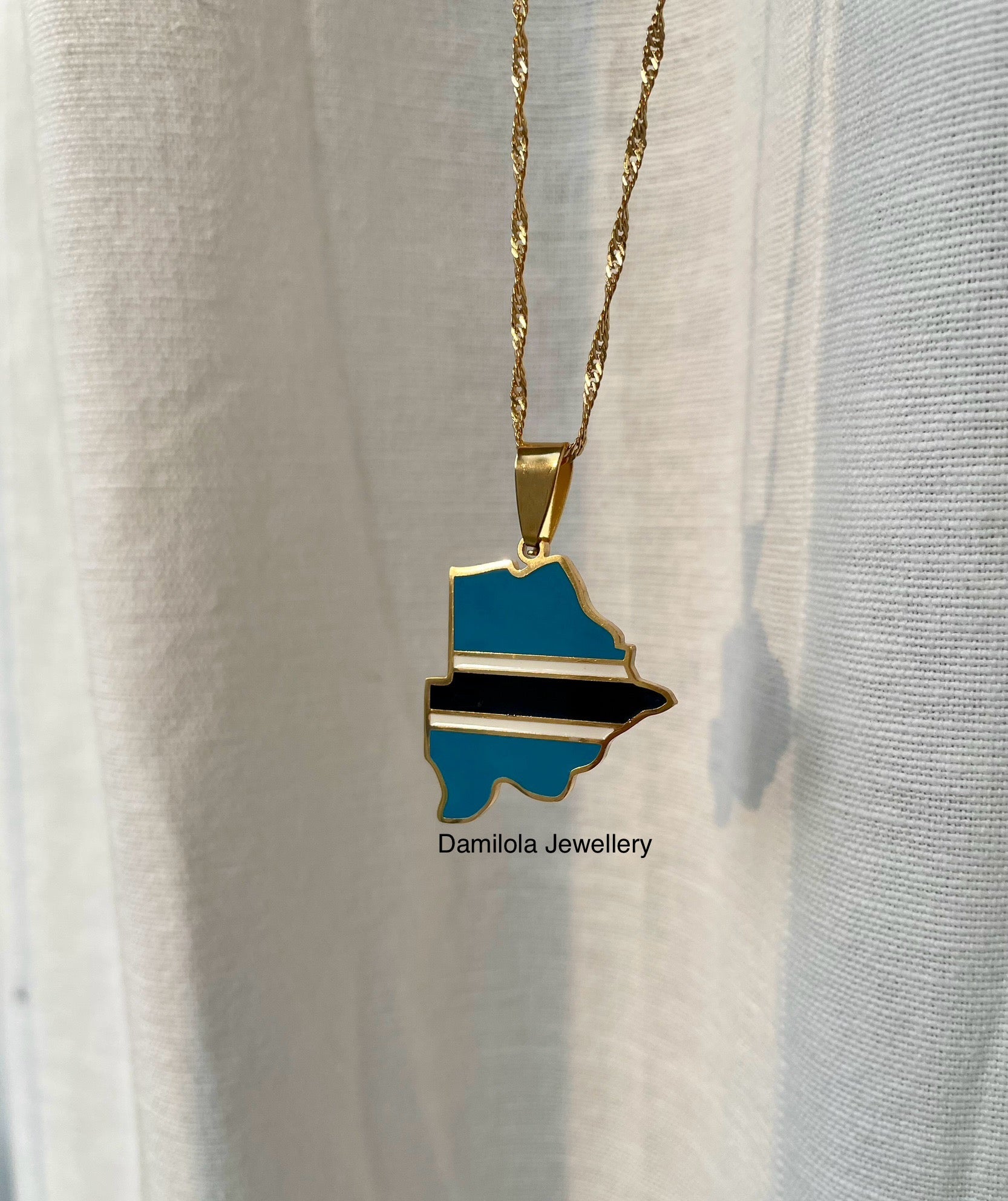 Botswana Flag Map Necklace - Gold