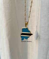 Botswana Flag Map Necklace - Gold