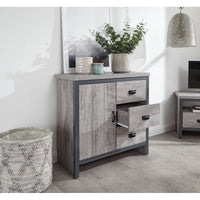 Boston Sideboard Metal & Wood Grey 1 Door 1 Shelf 3 Drawers