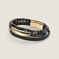 Black Agate & Tiger Eye Multi Bracelet - Gold