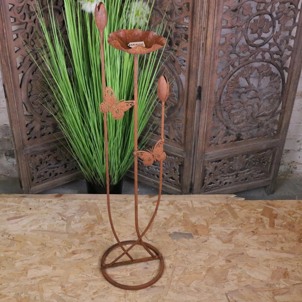 Bansari Flower Bird Feeder Rusted Metal Finish