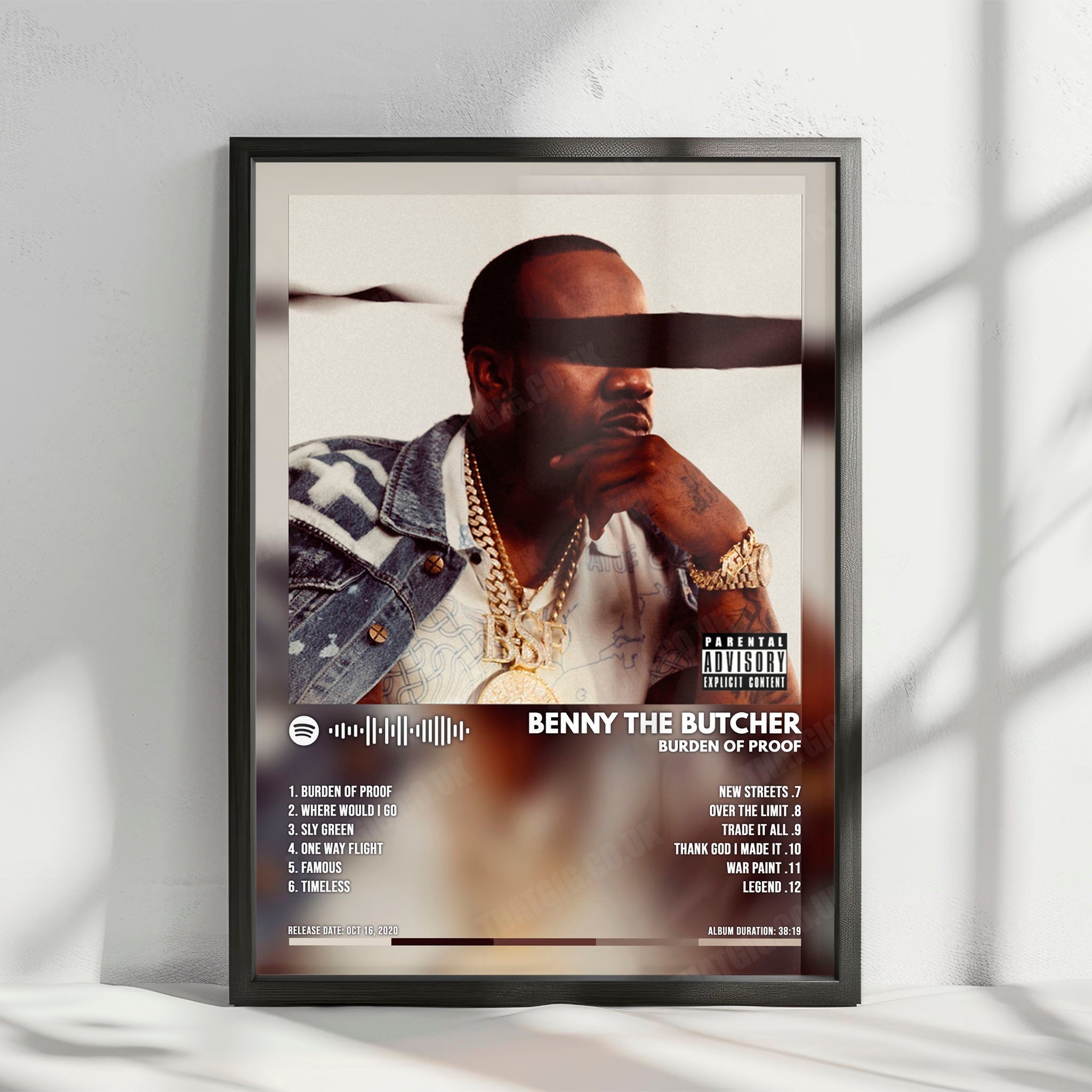 Benny The Butcher "Burden of Proof" Album Cover Poster - with Complete Tracklist