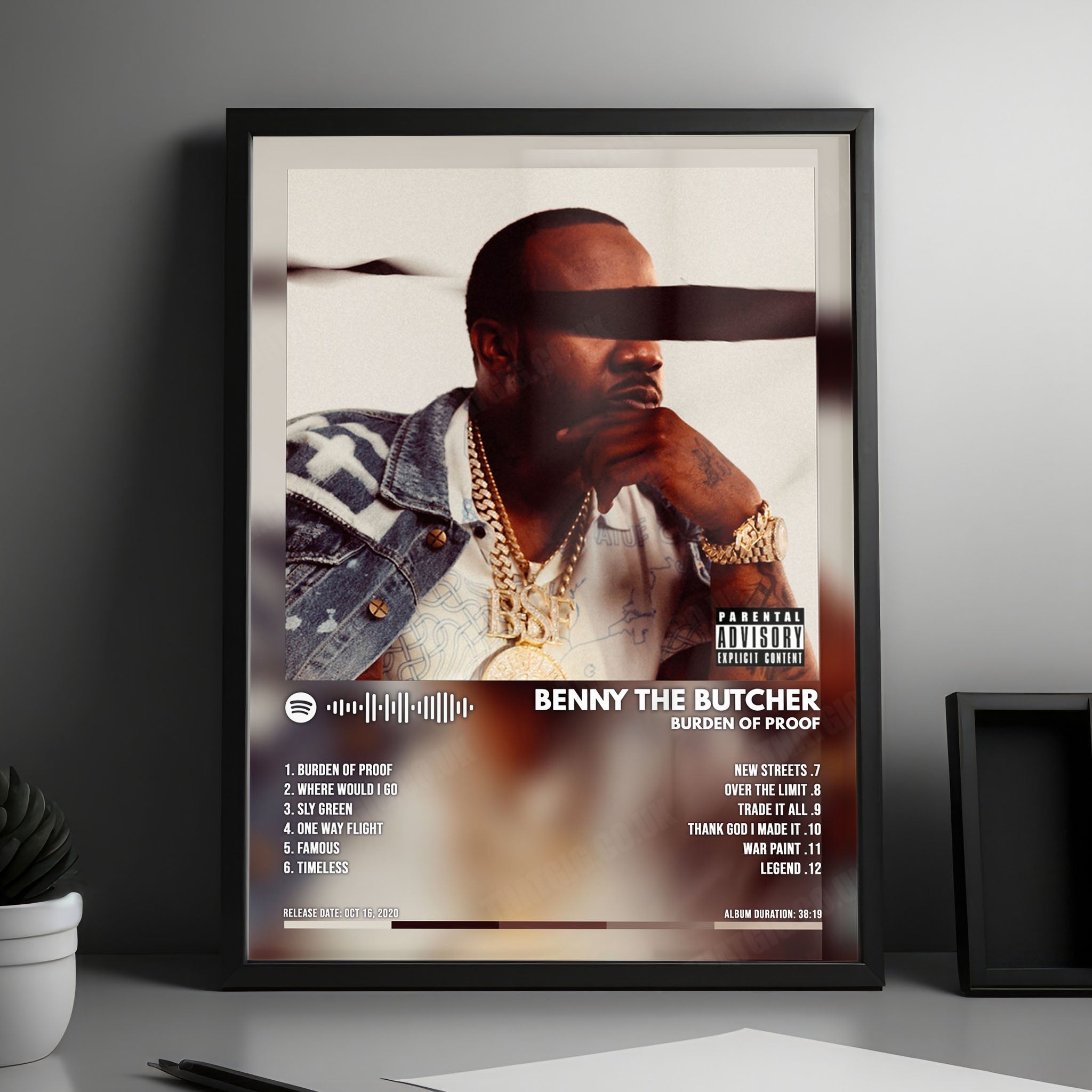 Benny The Butcher "Burden of Proof" Album Cover Poster - with Complete Tracklist