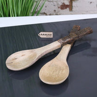 Bhimra Handcrafted Wooden Salad Servers with Bark Handle