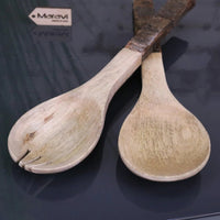 Bhimra Handcrafted Wooden Salad Servers with Bark Handle
