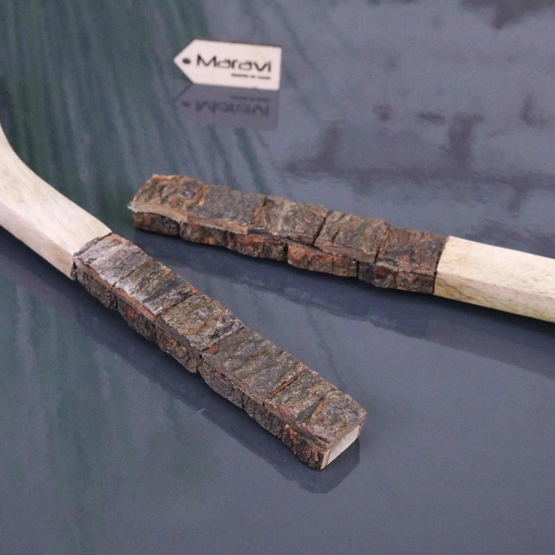 Bhimra Handcrafted Wooden Salad Servers with Bark Handle