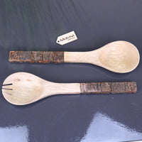 Bhimra Handcrafted Wooden Salad Servers with Bark Handle