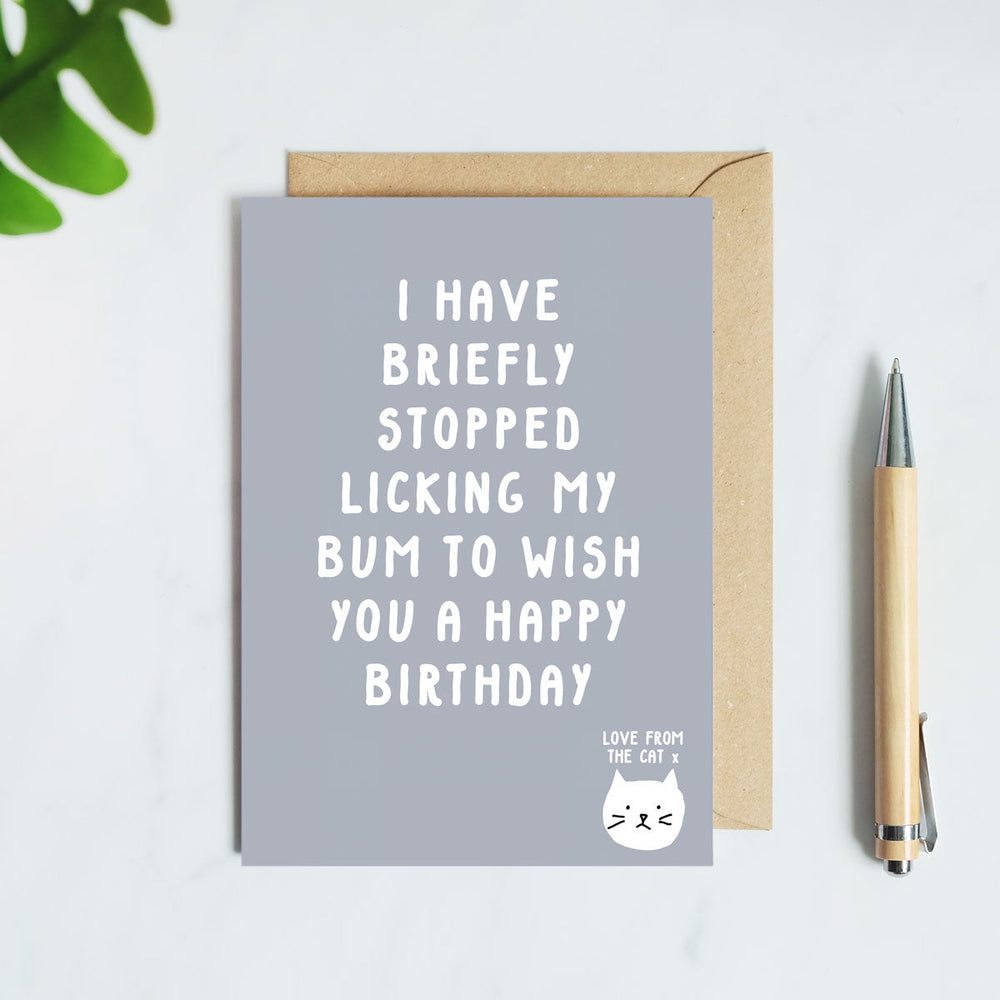 Licking My Bum Birthday Card for Cat Lovers
