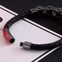 Black Bicycle Stainless Steel Leather Bracelet