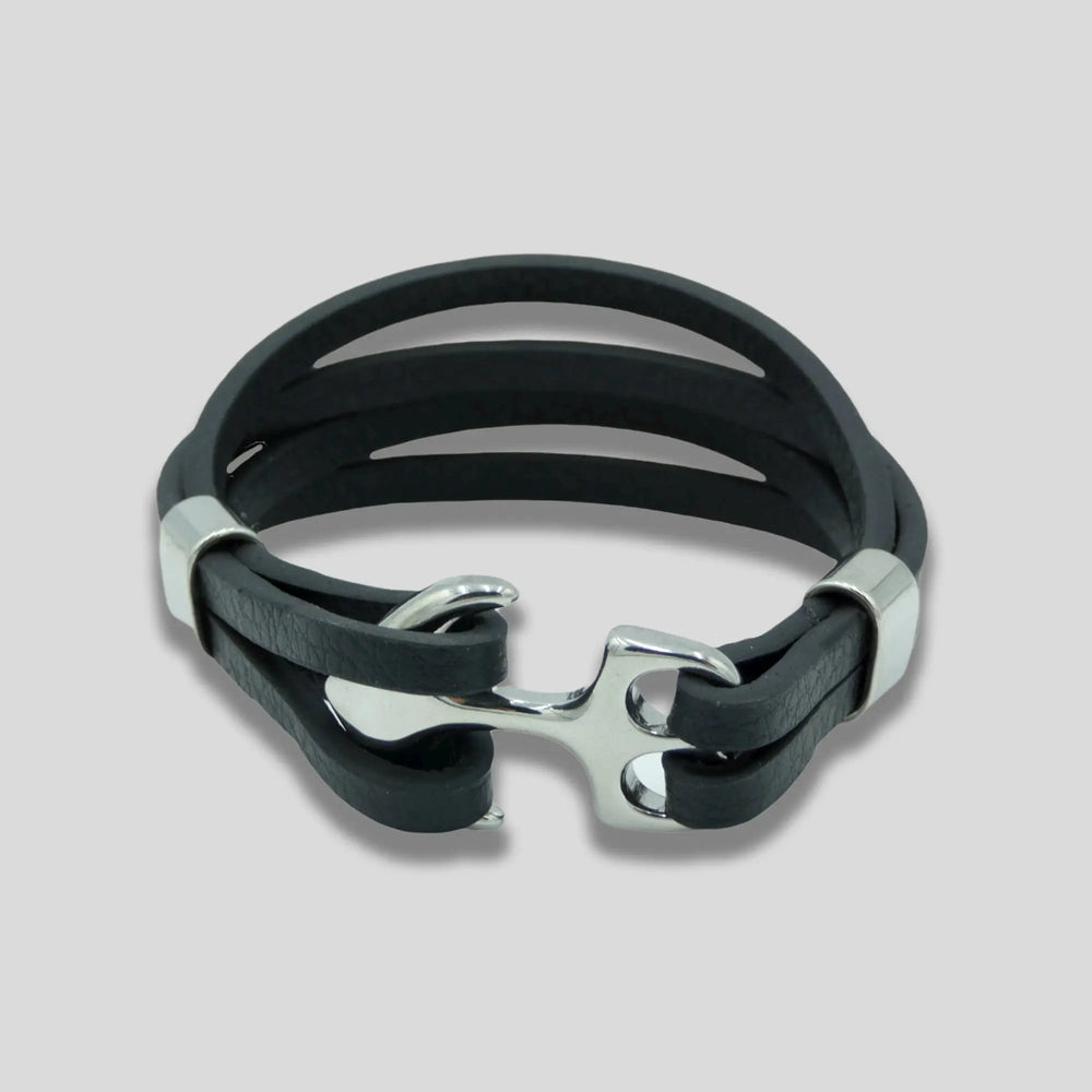 Black Leather Anchor Bracelet