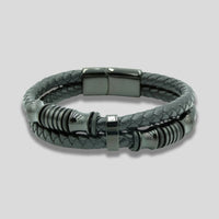 Black Leather Braided Bracelet with Black Charms