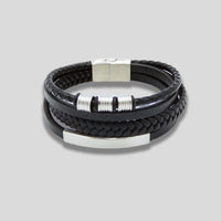Black Multi Layer Leather Bracelet with Silver Charms
